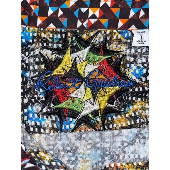 Robert Graham Shirt L Geometric All Over Print Flip Cuff NWOT Classic Fit - Picture 8 of 10